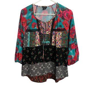 Womens New Directions Top Blouse Size Small Floral Abstract Tunic 3/4 sleeves